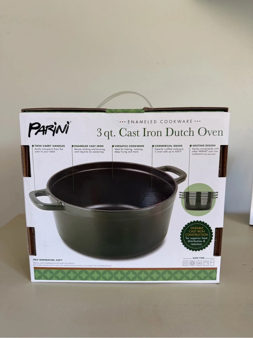 3 qt. Enameled Cast Iron Dutch Oven - Olive Green
